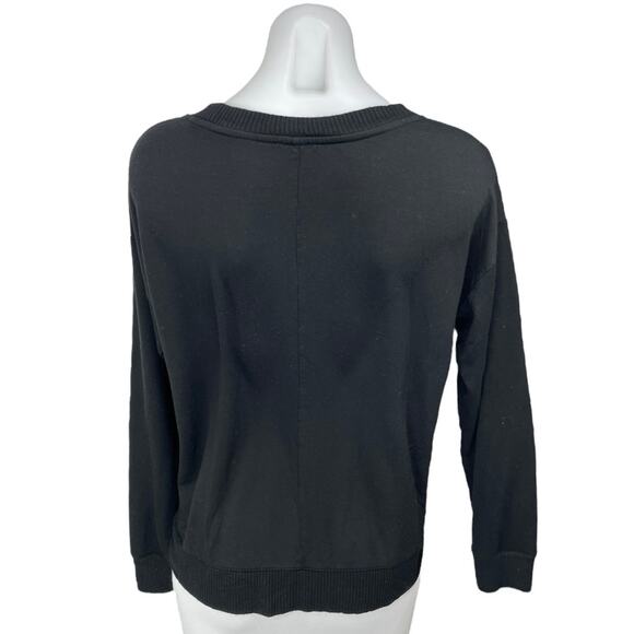 Splendid Women's Black Long Sleeve Rib Hem Crew Neck Knit Sweater Top Size M - Picture 2 of 4